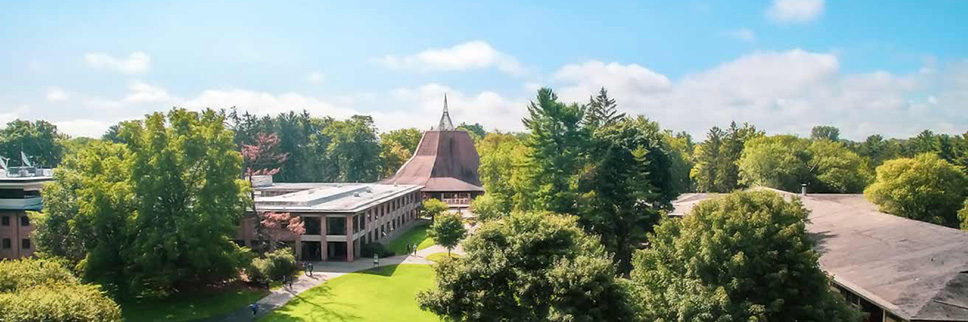 Calvin University campus aerial view facing south